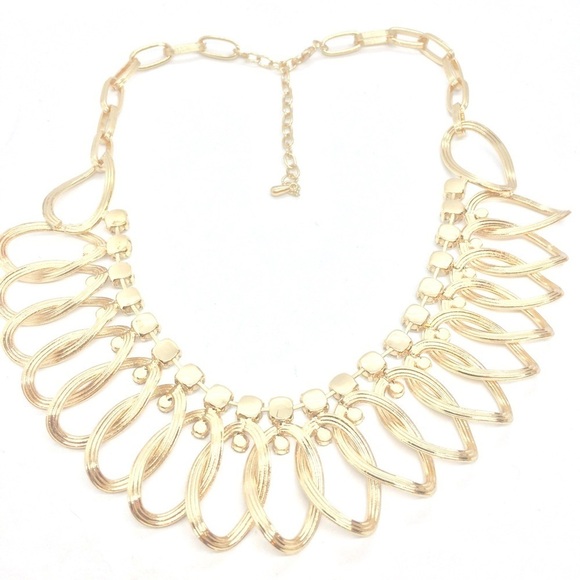 NATASHA RHINESTONE STATEMENT NECKLACE GOLD TONE BLING OVAL CHAIN LINKS - Picture 6 of 11